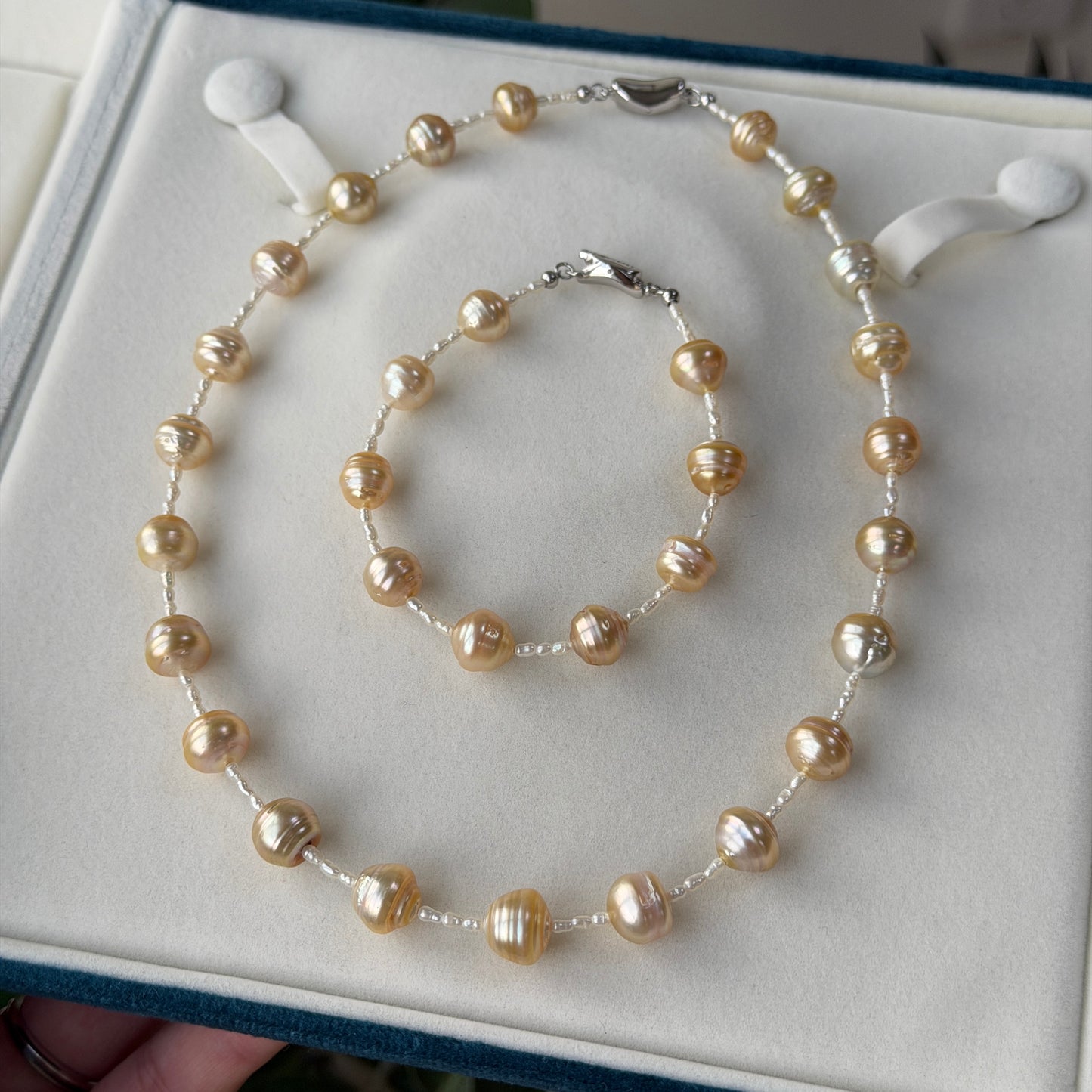 South Sea Golden Beehive Baroque Pearl Necklace Bracelet set s925