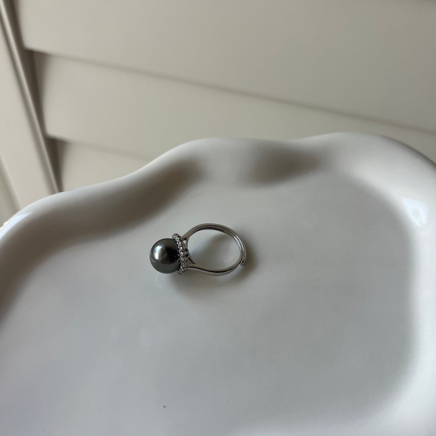 Black Tahitian pearl sunflower design ring s925 size adjustable