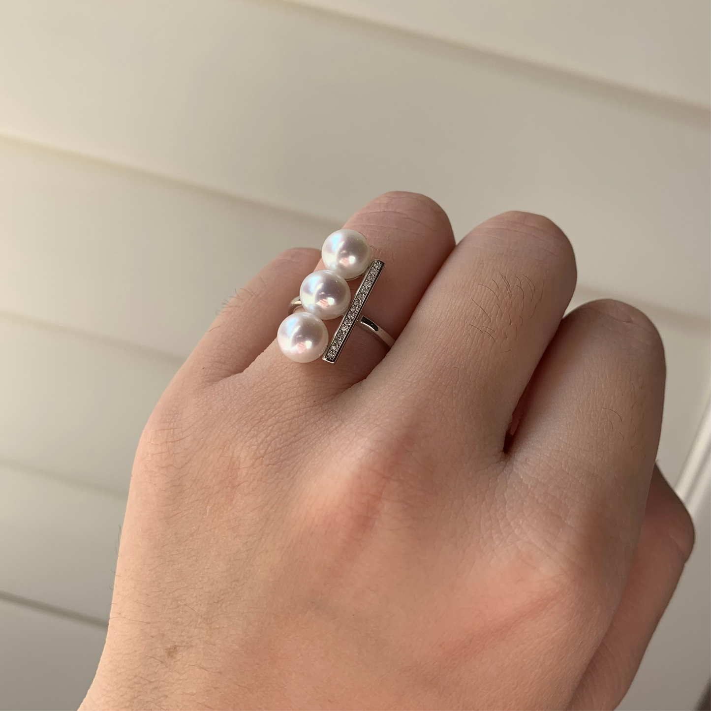 Three Freshwater AK pearl Balance style ring s925 Luxury