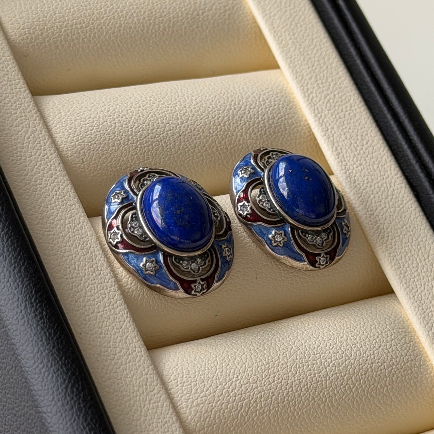 Deal Blue lapis Vintage style Earrings S925 Enamel color