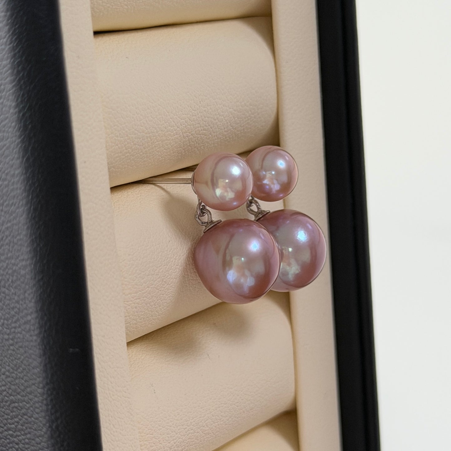 Double dainty Pinky Purple pearl earrings s925