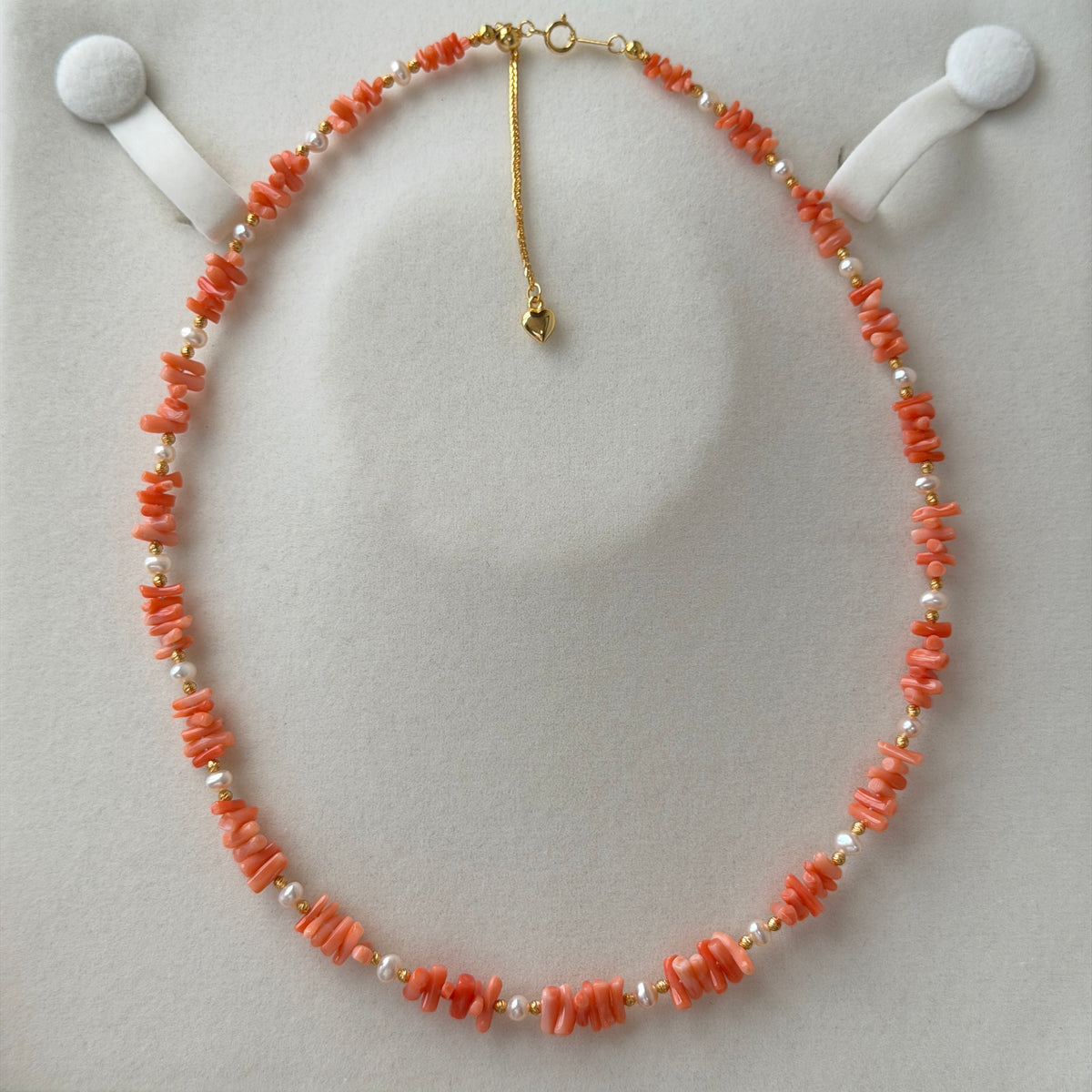 Pretty Coral pearl Necklace Dainty Lace organic shape s925