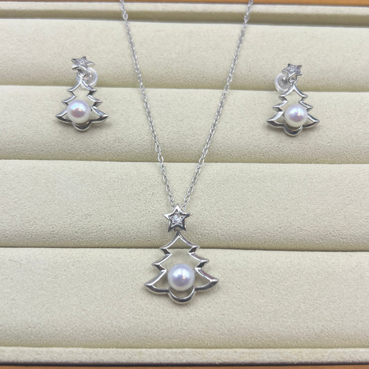 Christmas Tree Pearl Gift Set s925 Necklace Earring set