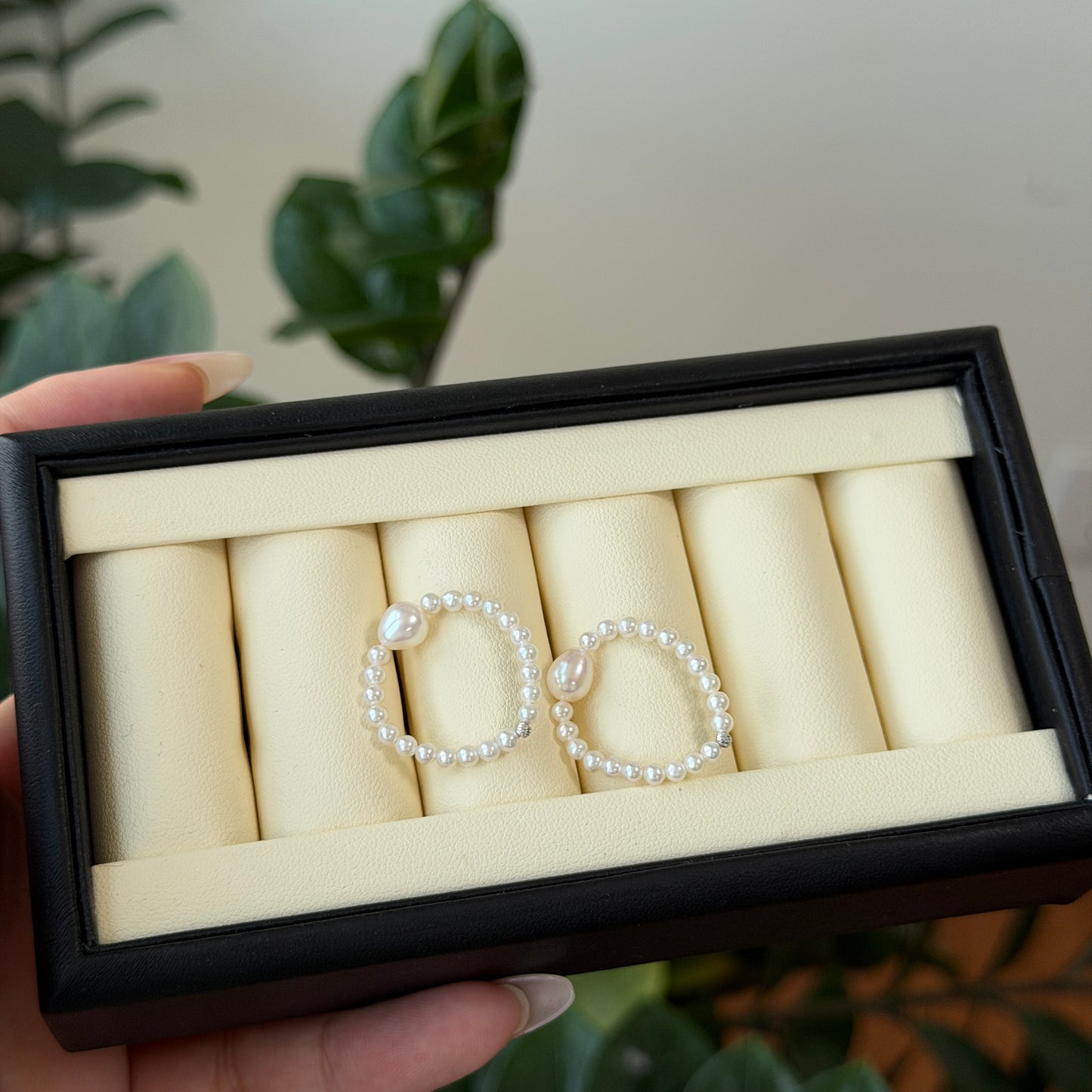 Amazing luster Rice pearl with round pearl elastic ring s925