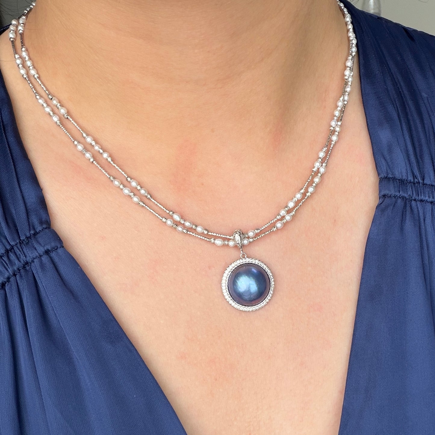 Versatile 85-90cm Freshwater keshi pearl s925 sweater necklace