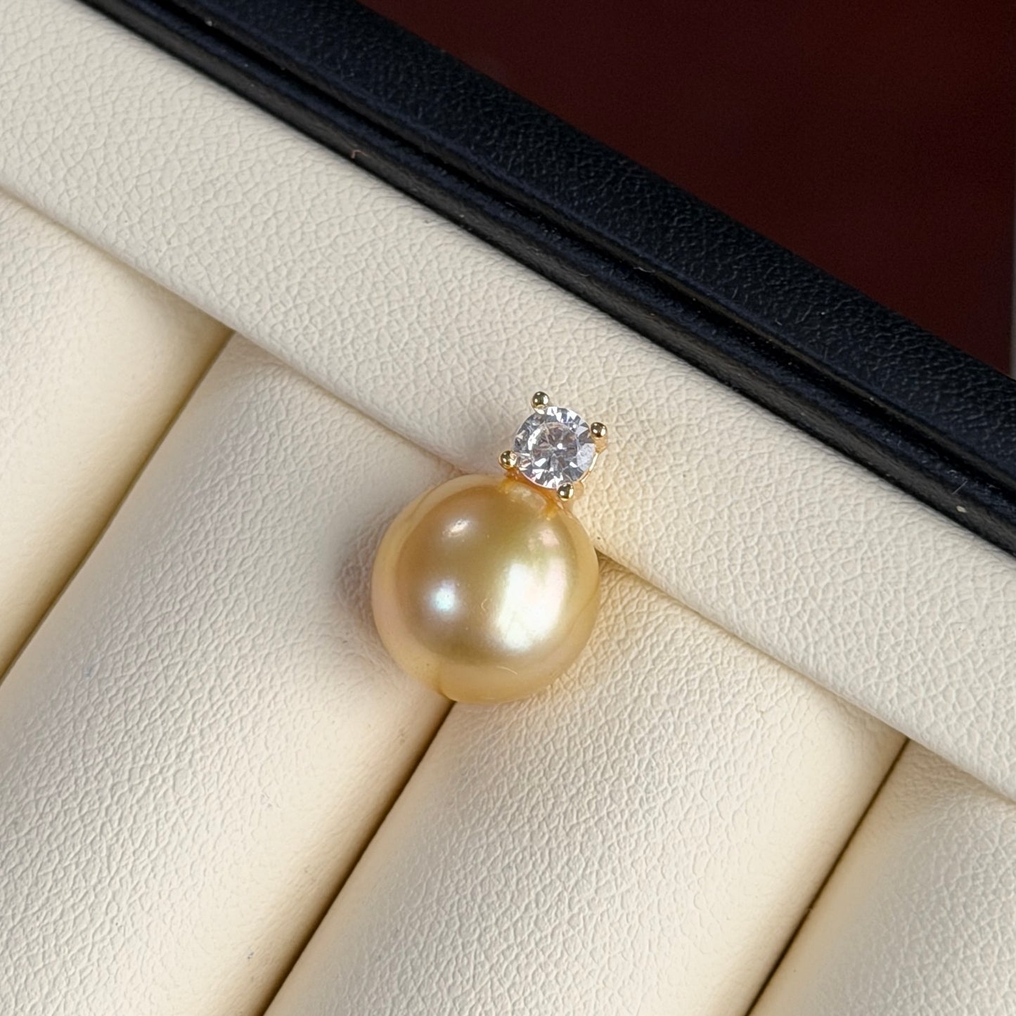 11.2mm rich gold south sea golden pearl Princess style necklace s925 cz stone