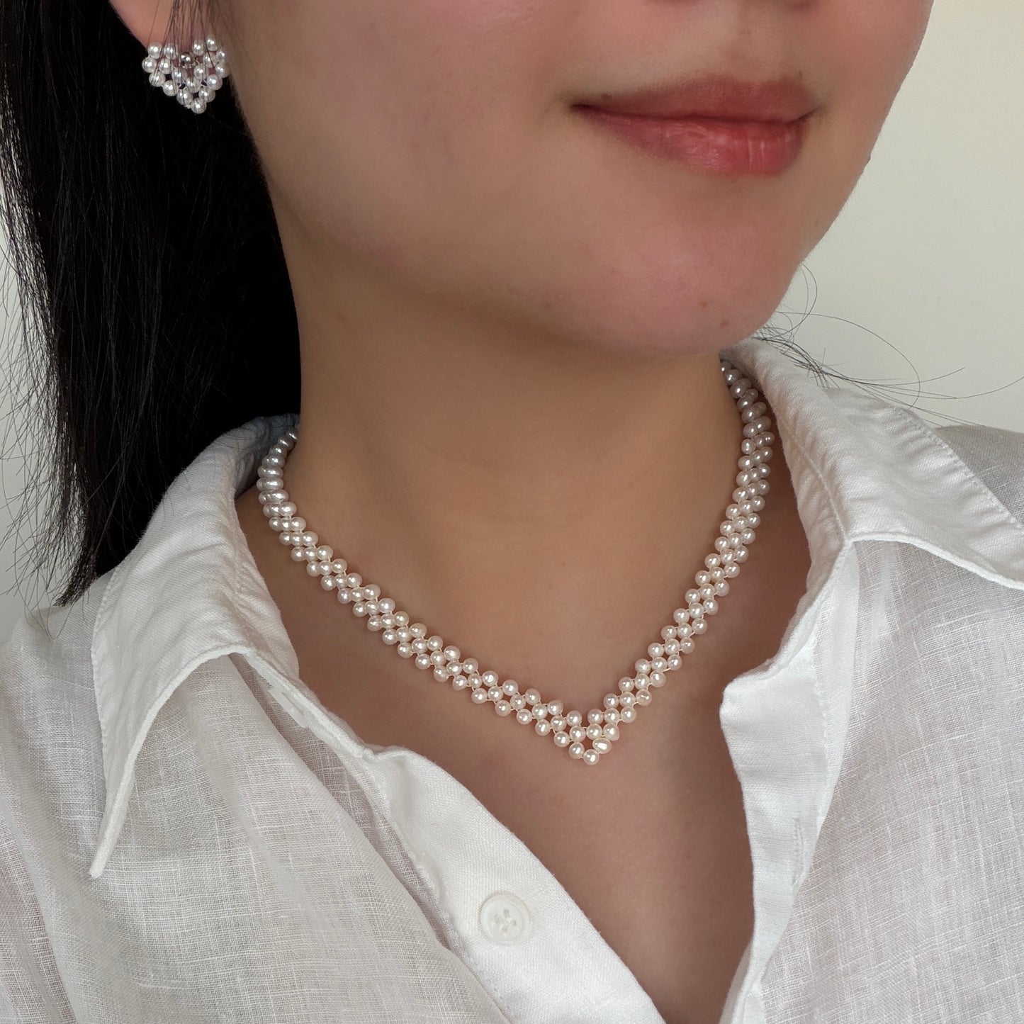 Heart 3-4mm Pearl Earring Stud s925