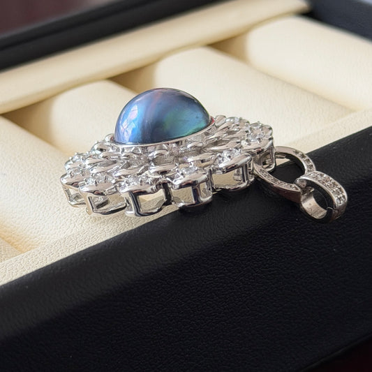 Ocean blue color Seawater Mabe Flower style s925 Pendant Hongkong made Detachable attachment included Mabe size 13mm