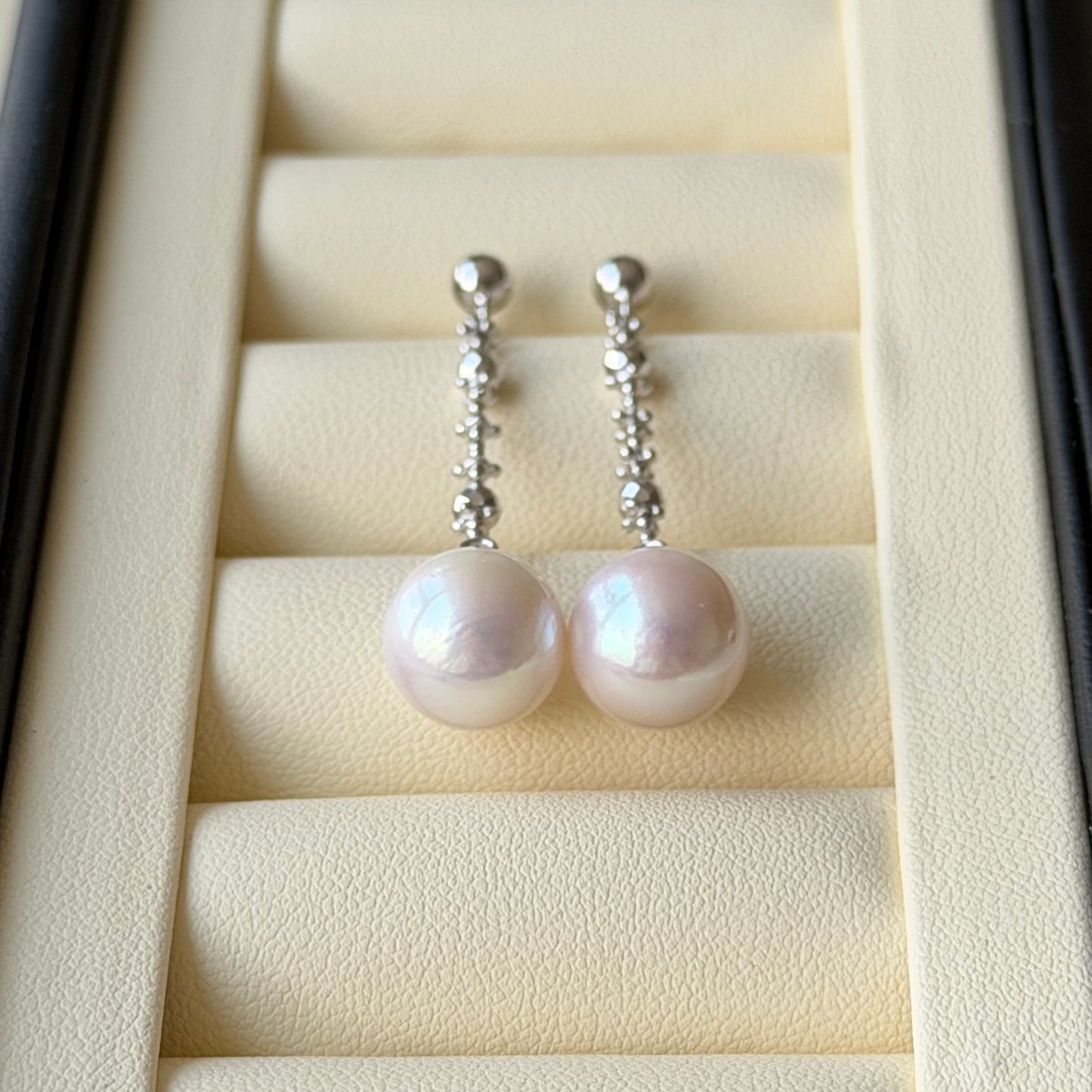 10-11mm pinky luster edison pearl flowy sparkle earrings s925