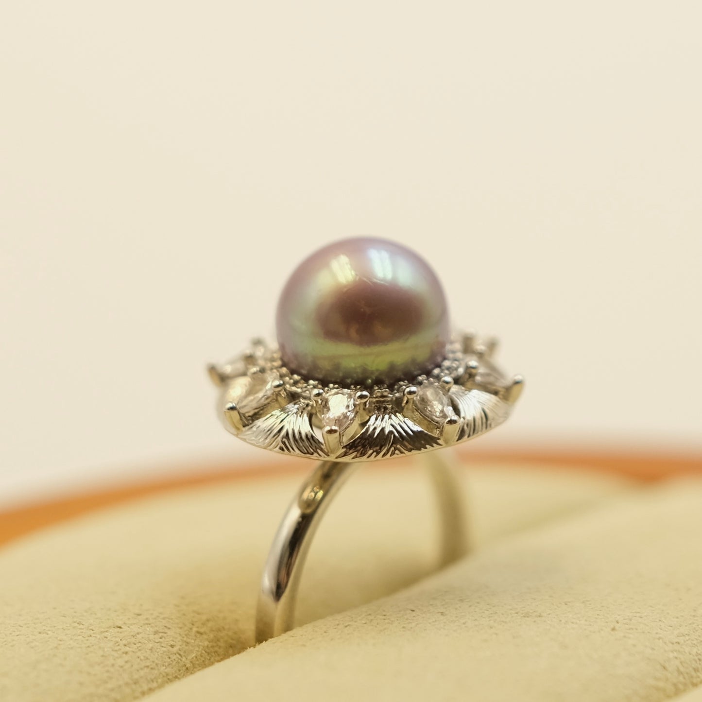 Vintage Floral ube purple Freshwater Edison Pearl Ring Alloy with white gold plated