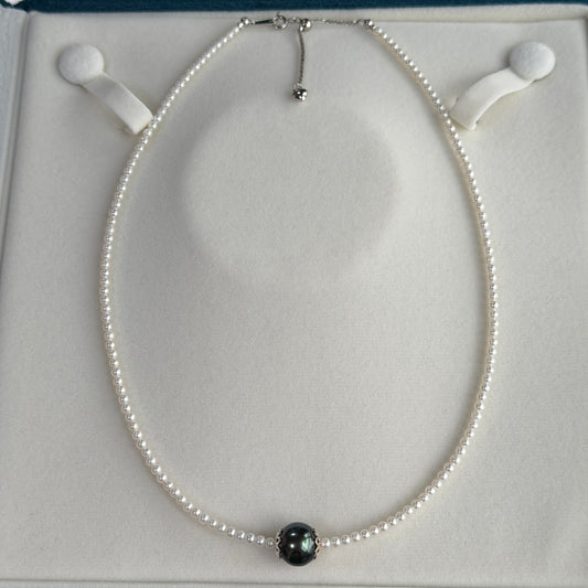 11mm Black Tahitian Pearl Green Luster lulu necklace s925