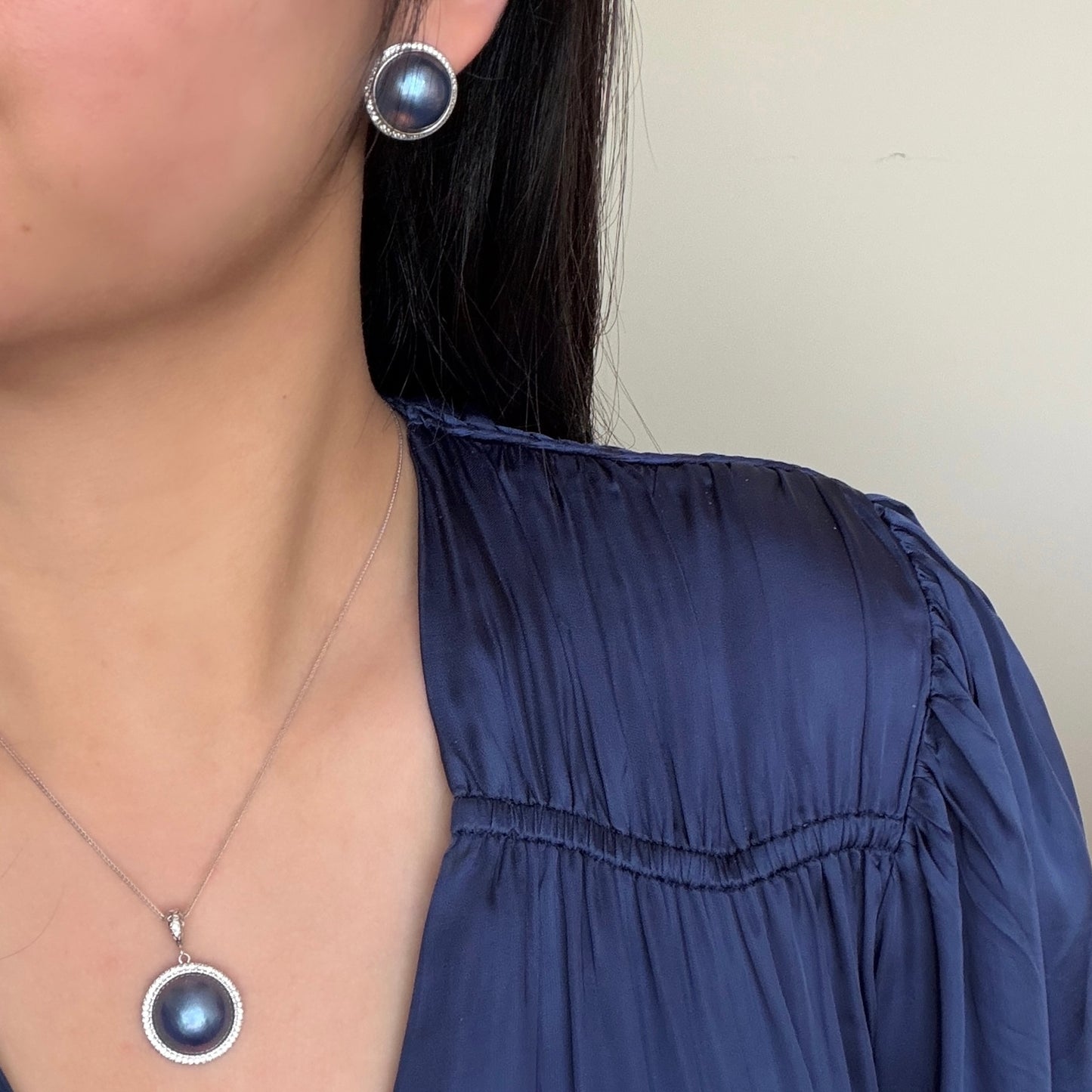 Ocean Blue Mabe pendant ONLY s925 detachable style Mabe size 14.8mm Setting 19mm