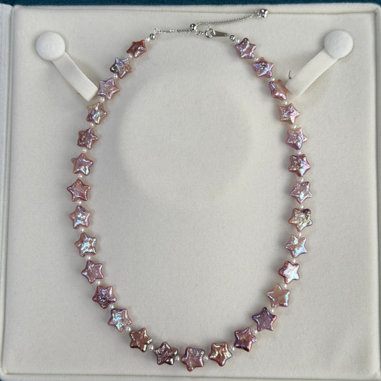 Metallic Purple Star Pearl necklace full strand s925