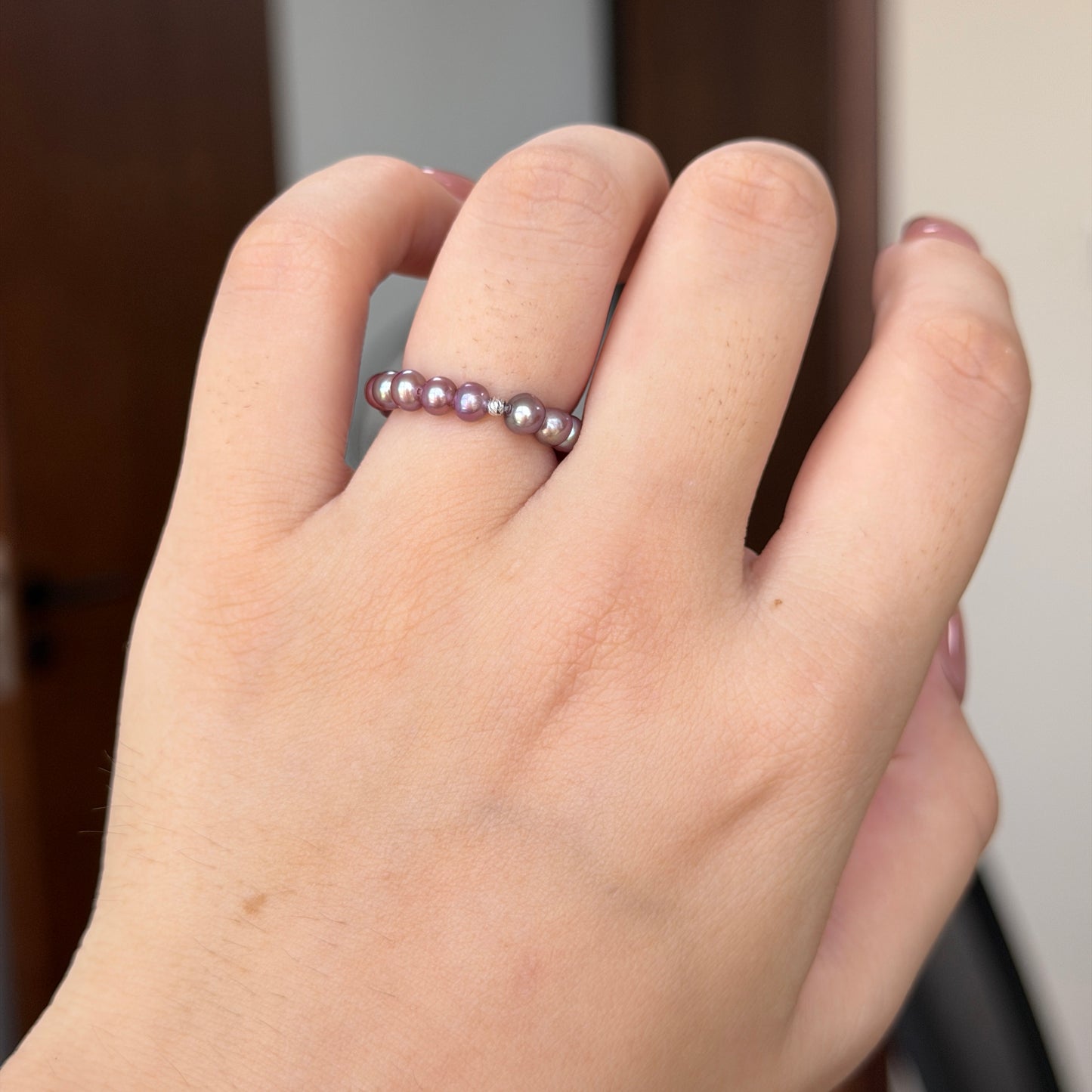 Purple pearl full elastic ring s925 4-5mm one available