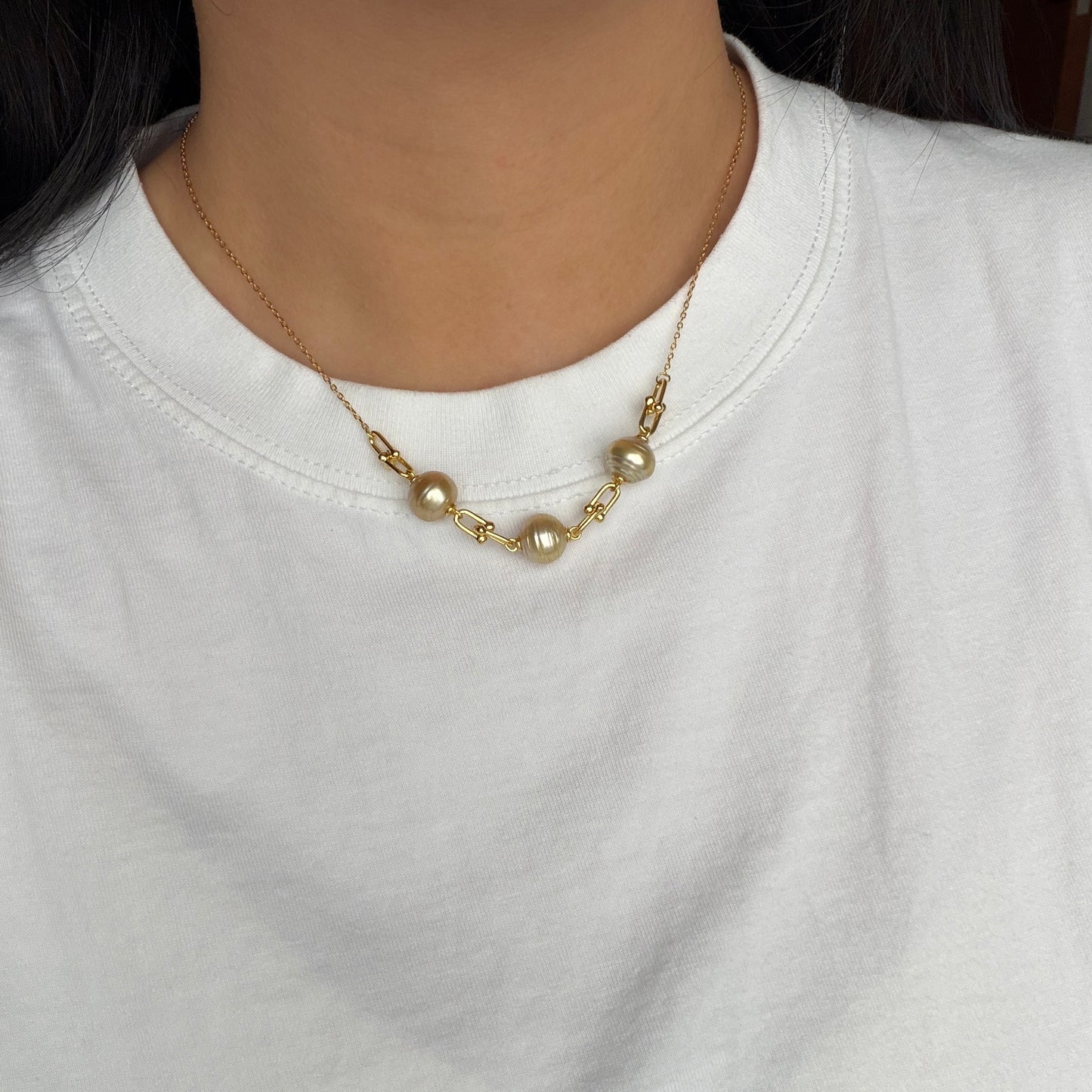 Horseshoe chain South Sea Golden Pearl necklace s925