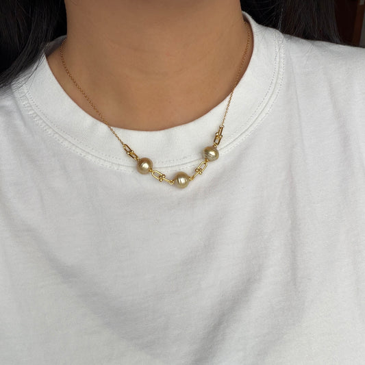 Horseshoe chain South Sea Golden Pearl necklace s925
