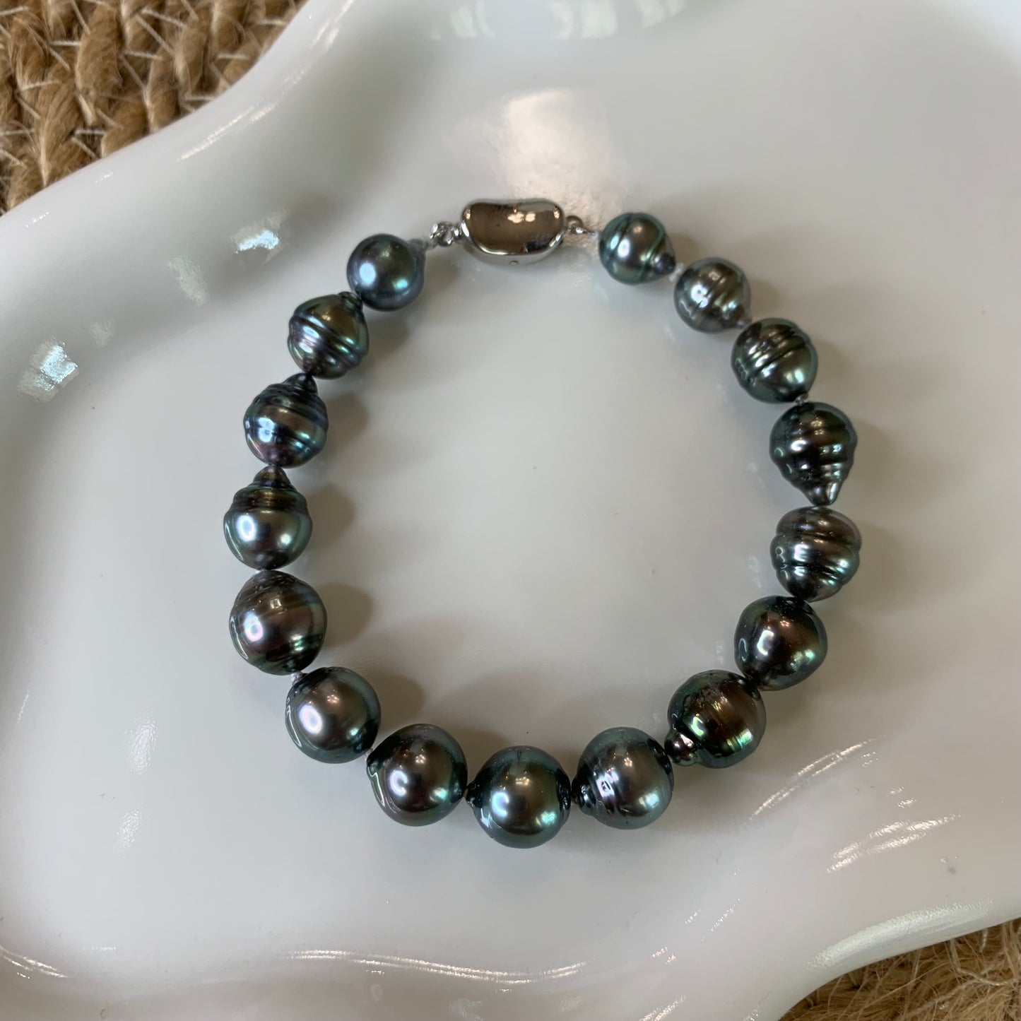 Black Tahitian baroque pearl peacock stunning luster bracelet s925 clasp 16cm
