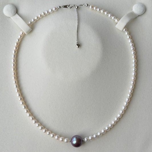 12.3mm Rare purple Edison pearl with 4-5mm white freshwater pearl Full Strand s925 16.5-18in