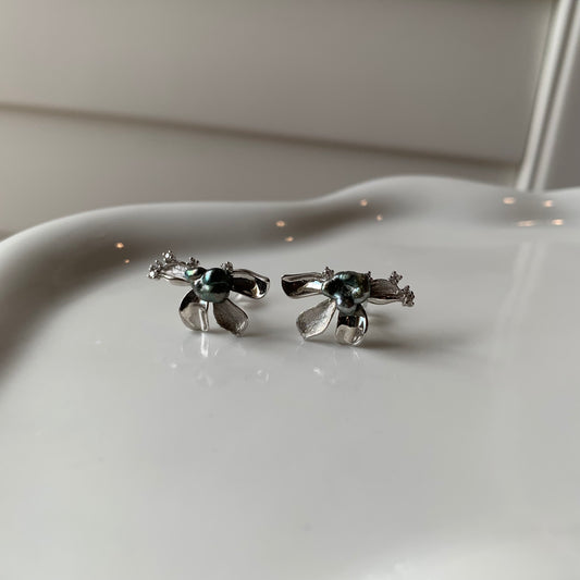 Black Tahitian Keshi Floral earring studs s925