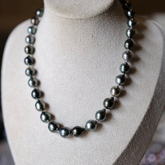 Black Tahitian Baroque bee hive full strand s925 clasp