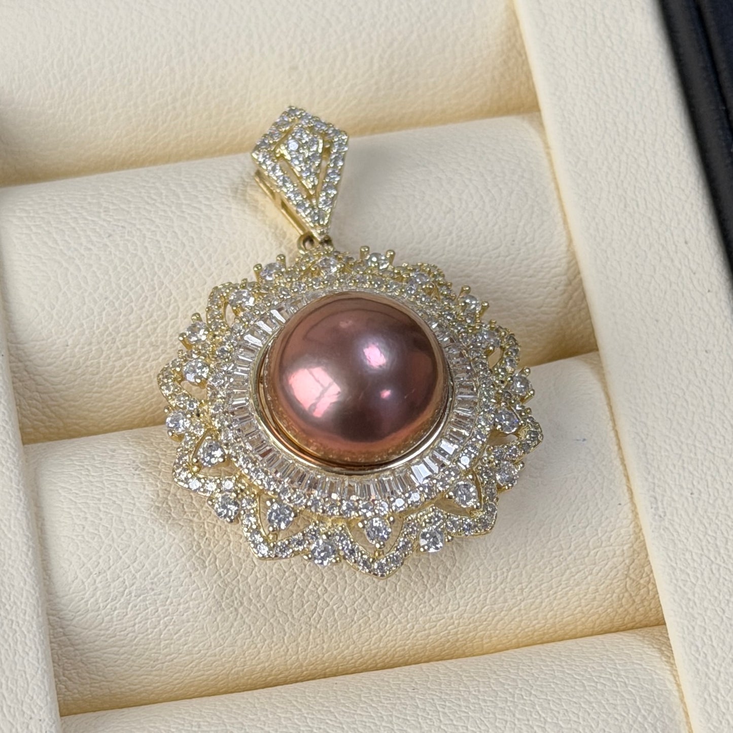 Huge 12.2mm Metallic golden copper purple pink Edison pearl necklace luxury floral design s925 statement jewelry