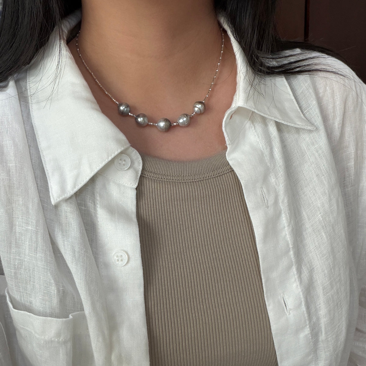 Big smile Gray tone Black Tahitian Baroque pearl necklace s925