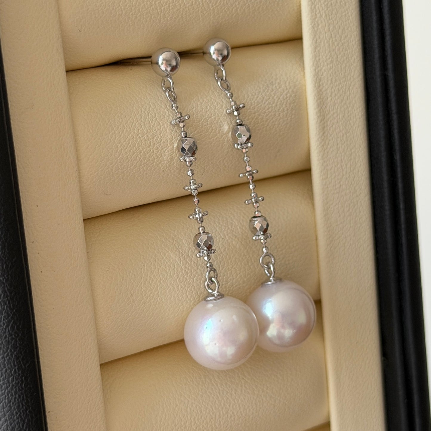 10-11mm pinky luster edison pearl flowy sparkle earrings s925
