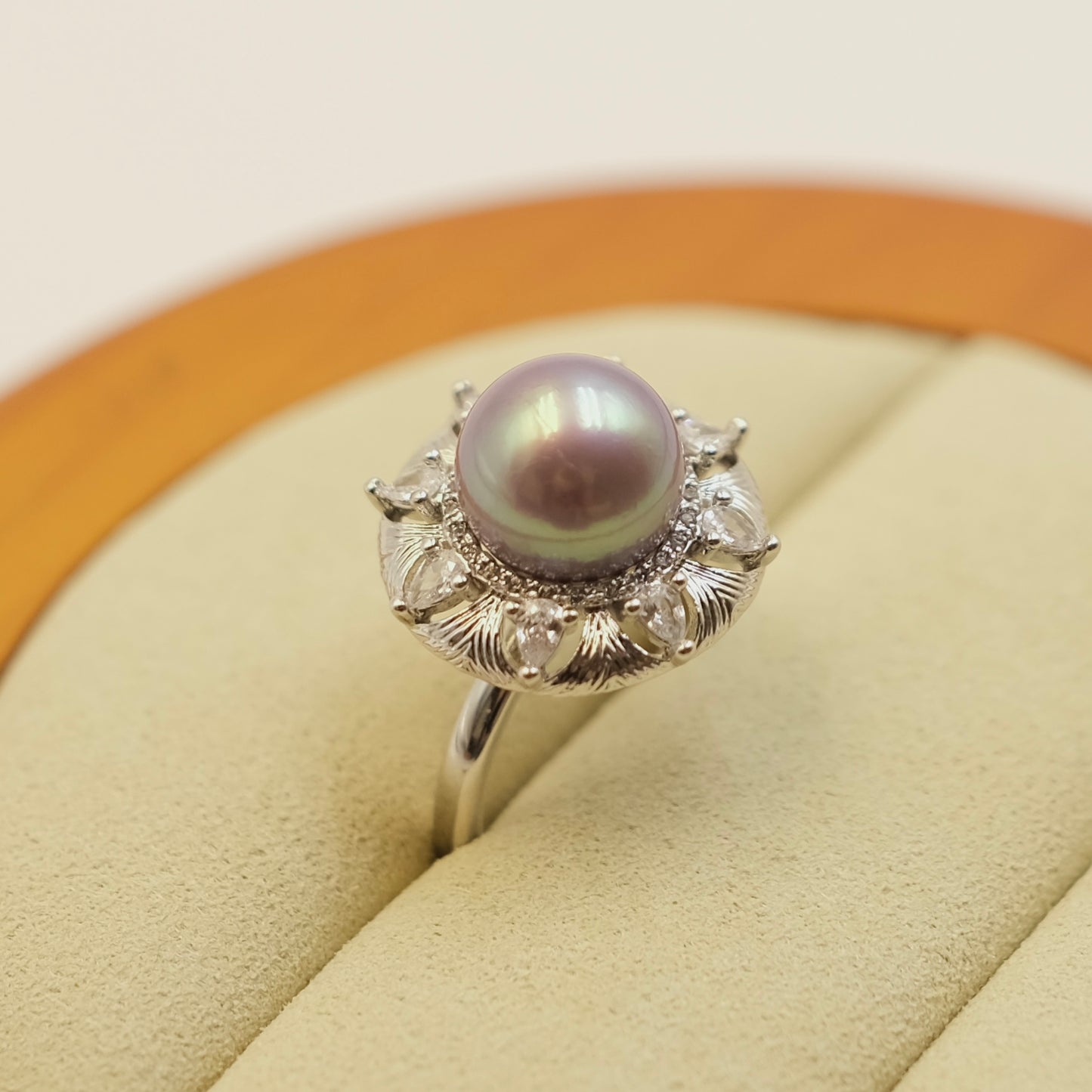 Vintage Floral ube purple Freshwater Edison Pearl Ring Alloy with white gold plated