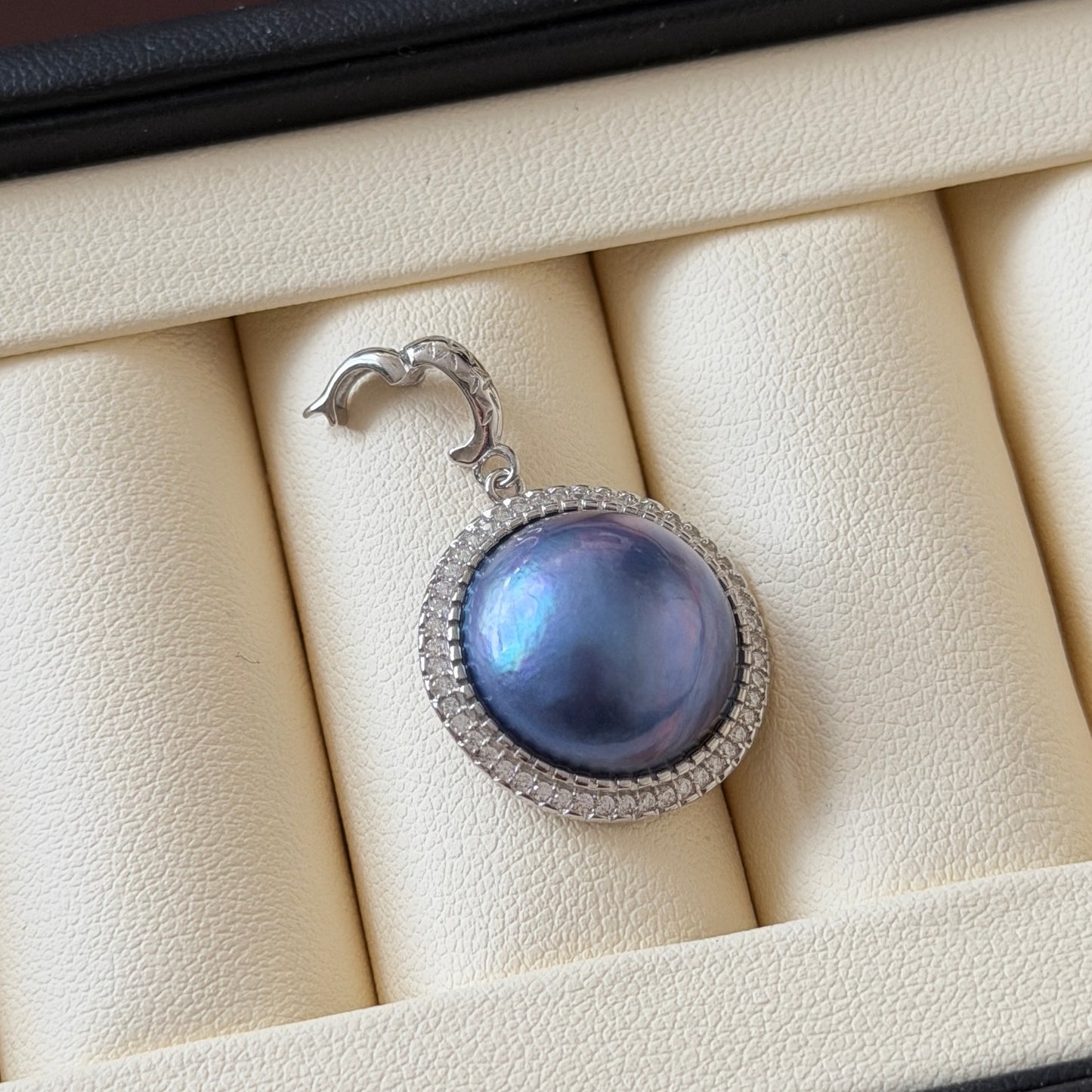 Ocean Blue Mabe pendant ONLY s925 detachable style Mabe size 14.8mm Setting 19mm