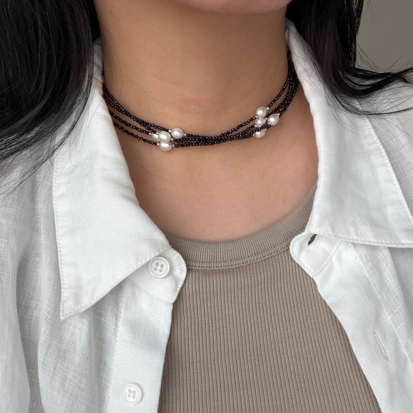 148cm(58in) long Versetile Black Spinel Pearl necklace s925