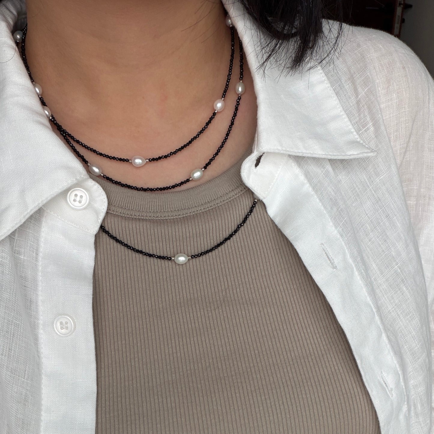 148cm(58in) long Versetile Black Spinel Pearl necklace s925