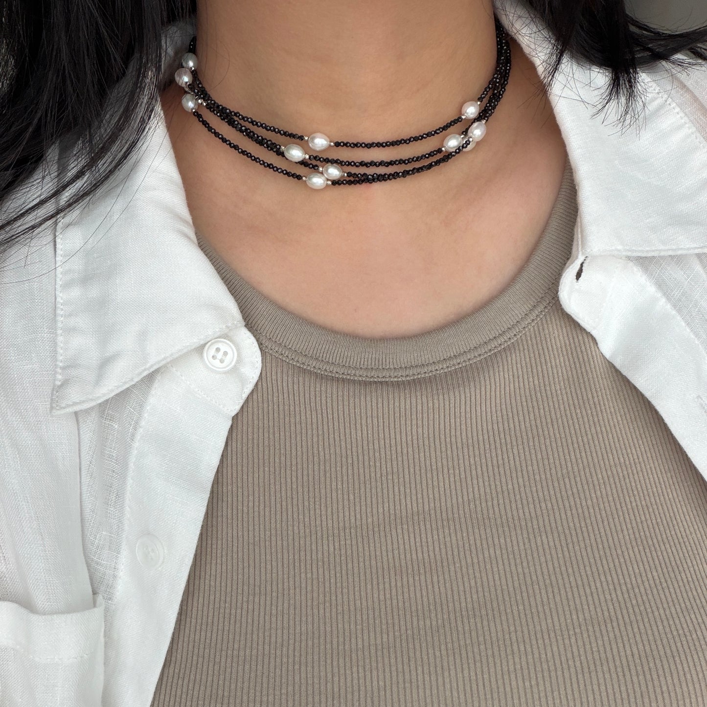 148cm(58in) long Versetile Black Spinel Pearl necklace s925