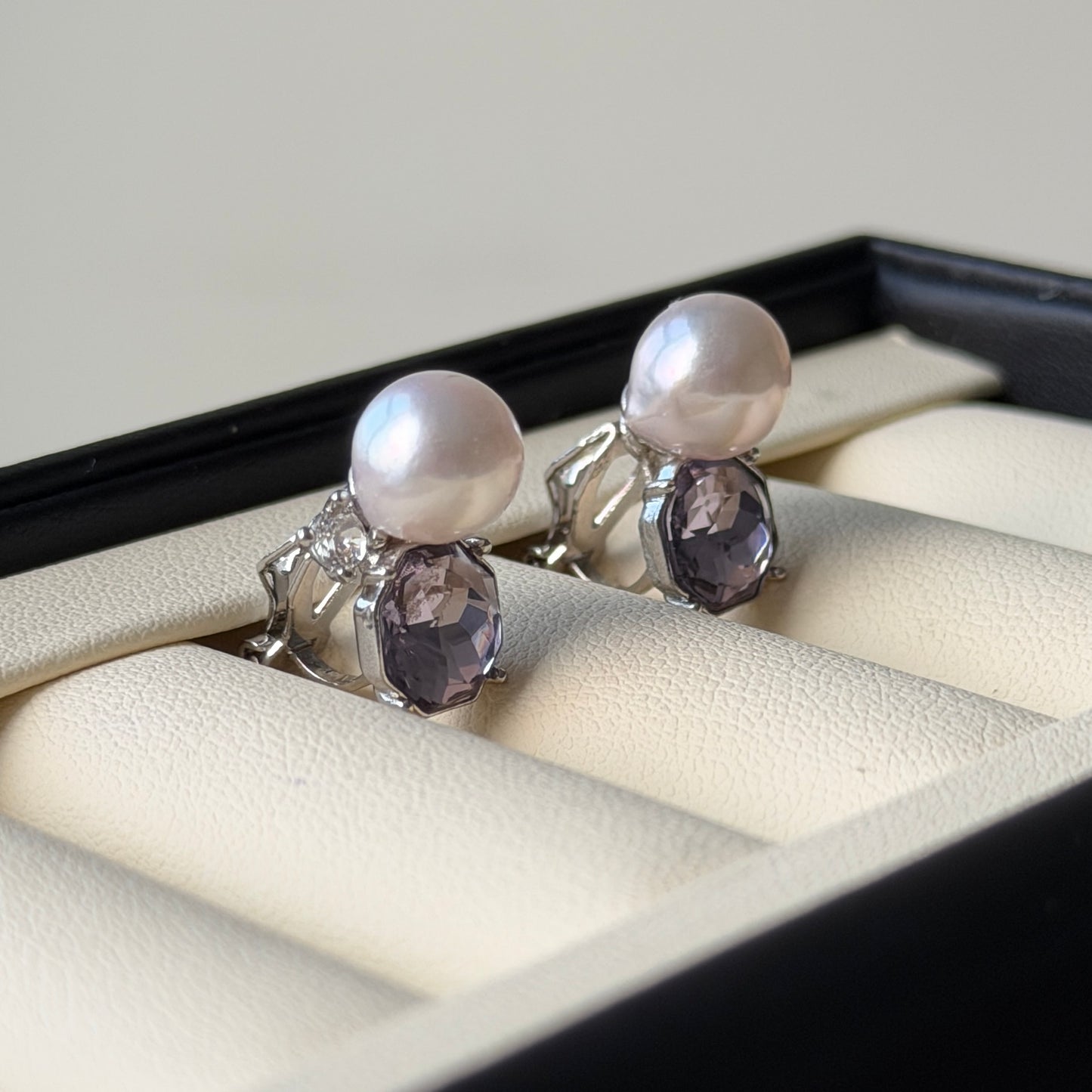 8-9mm Baroque akoya pinky tone beautiful luster purple cz stone clip-on earrings Alloy