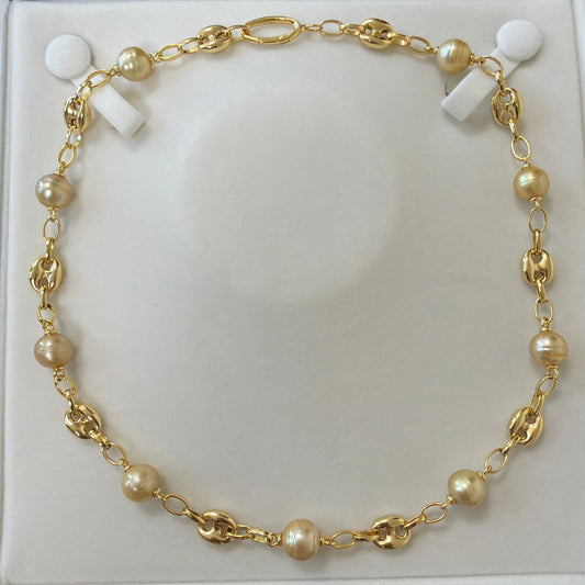 10-11mm south sea golden Piggy nose Chain s925