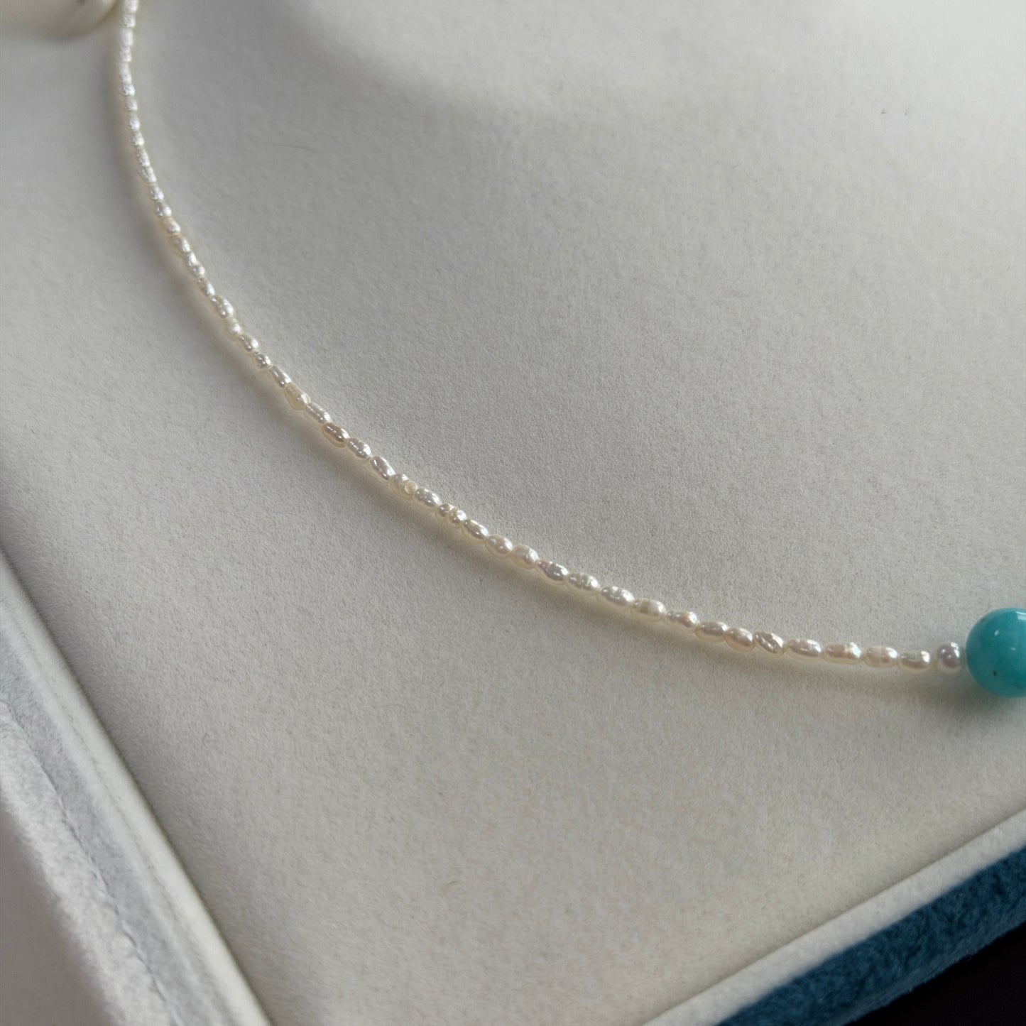 Big Smile Tiffany Blue color Amazonite stone freshwater pearl keshi necklace s925