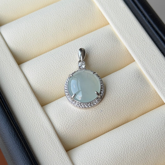 Icy Green tone Jade necklace s925 Cz stone Jade size 11.5*13.5mm