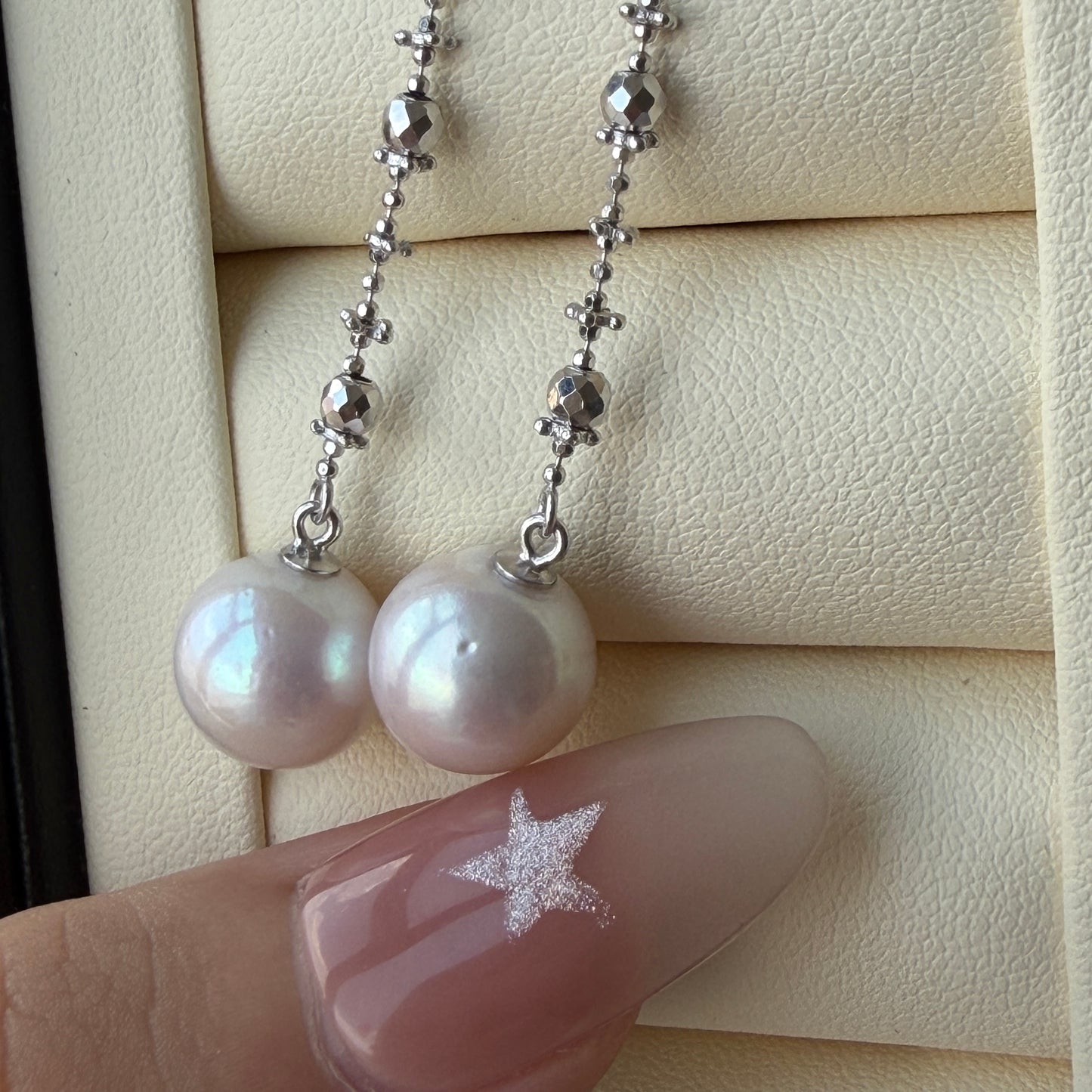 10-11mm pinky luster edison pearl flowy sparkle earrings s925