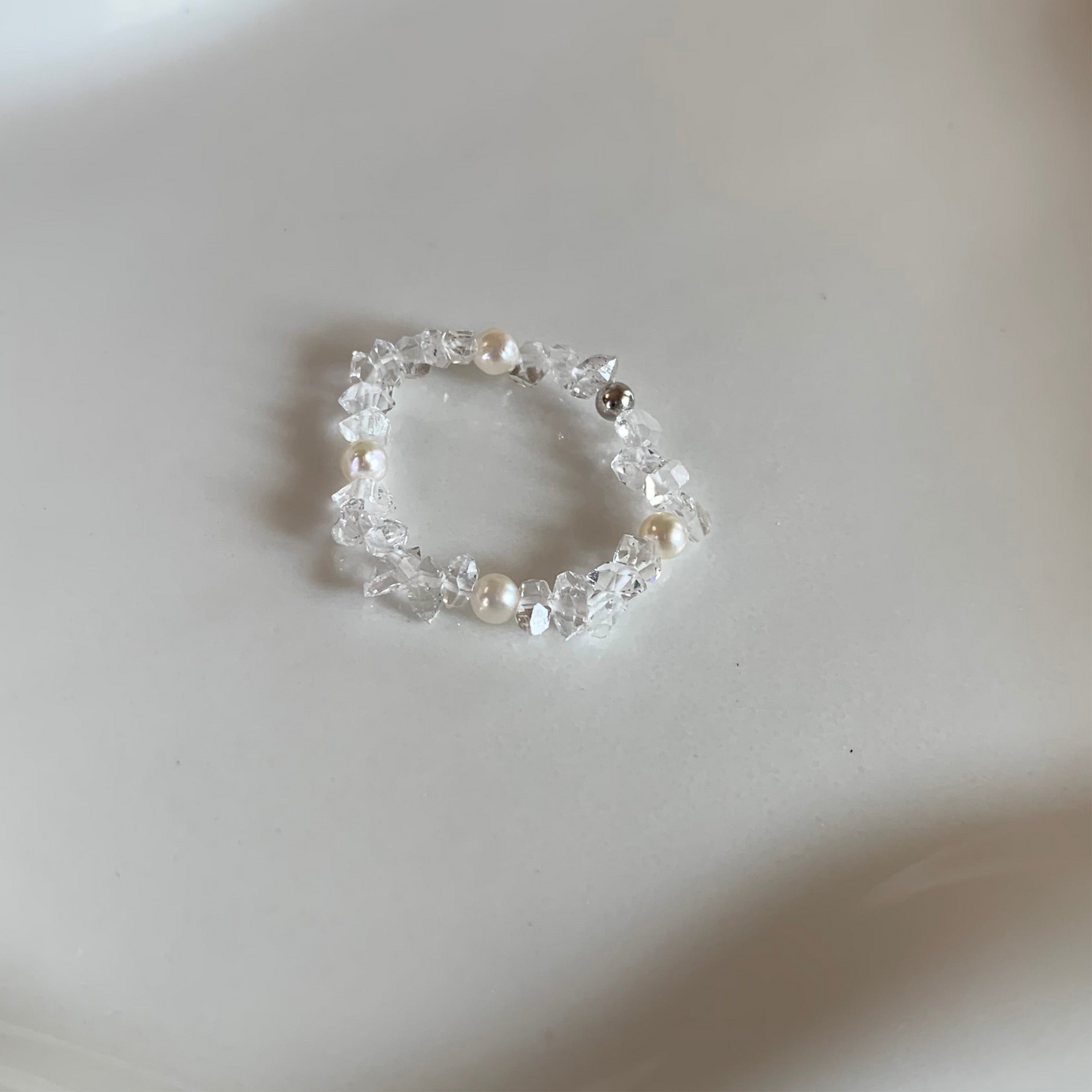 【Sparkle Whisper】White quartz with baby freshwater pearl ring s925