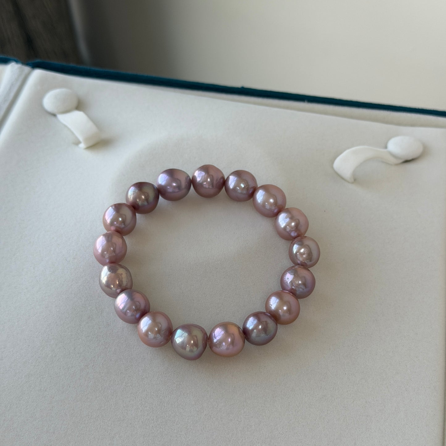 Edison pearl bracelet elastic style pinky purple tone 10-12mm 7in