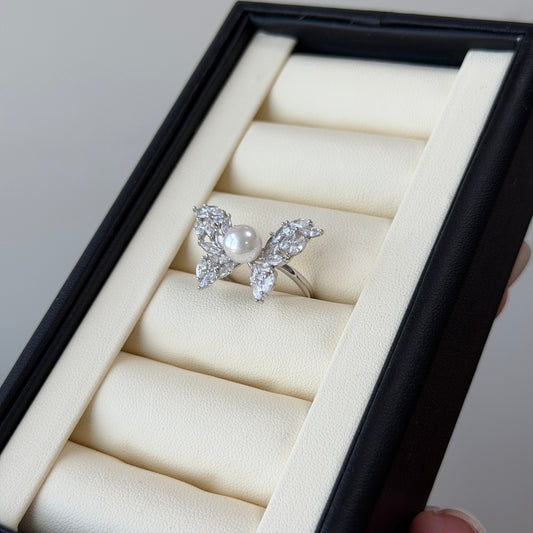Stunning Butterfly Akoya pearl ring amazing luster s925 adjustable size
