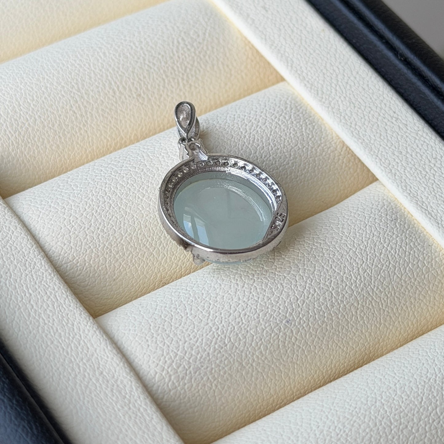 Icy Green tone Jade necklace s925 Cz stone Jade size 11.5*13.5mm