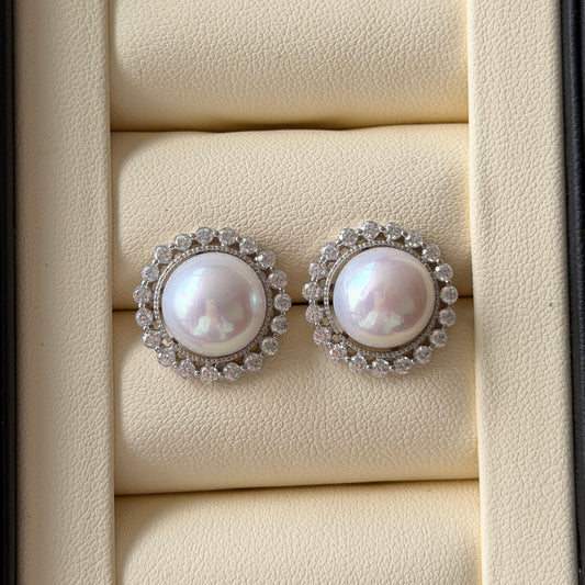 Luxury Sunflower Edison pearl earring studs 11-12mm s925