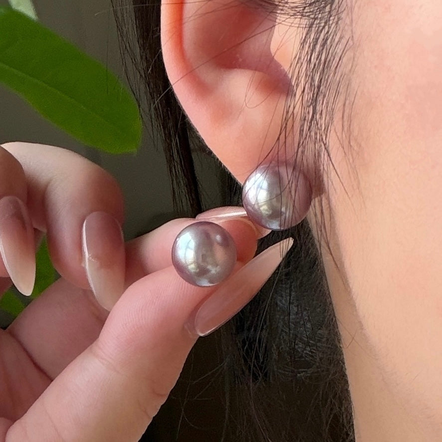 11-12mm Edison Ube Purple Pearl earring studs s925