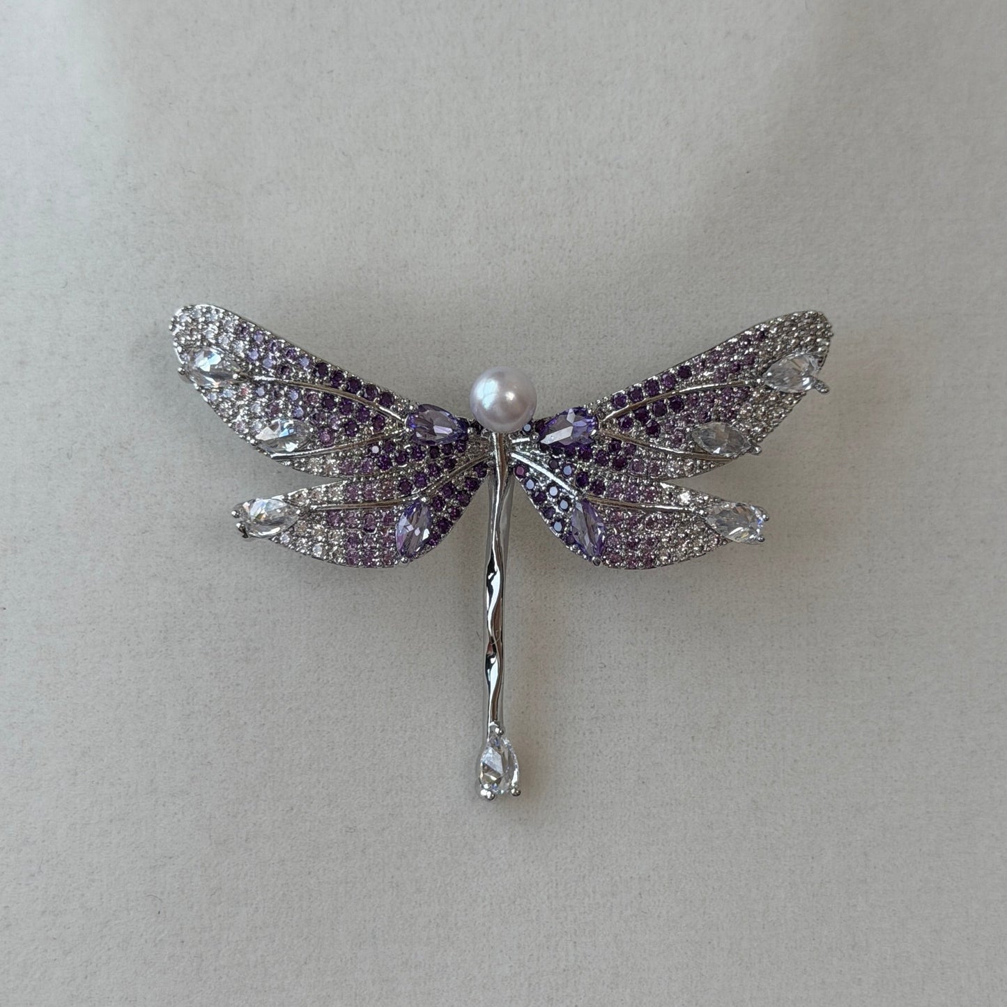 Silver purple Dragonfly Brooch Akoya Pearl 5mm