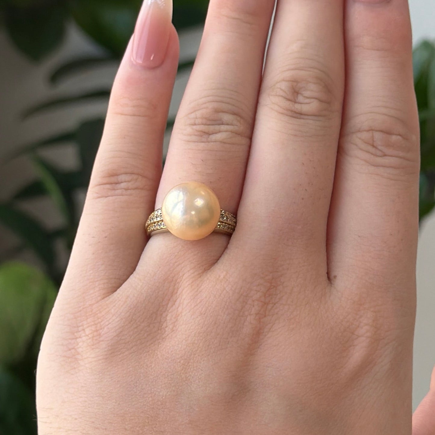 Champagne Golden Freshwater pearl ring 12.3mm s925