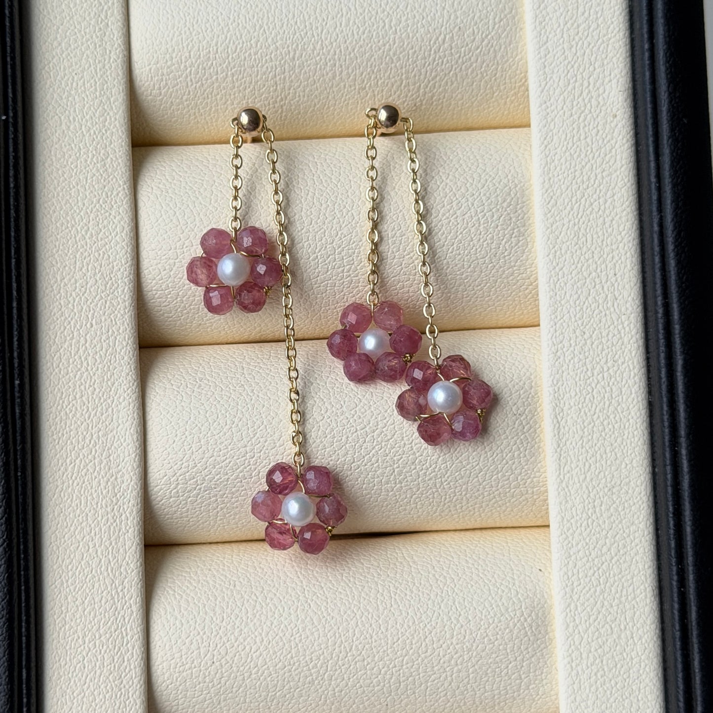 Cute pink flower pearl earrings drop style s925