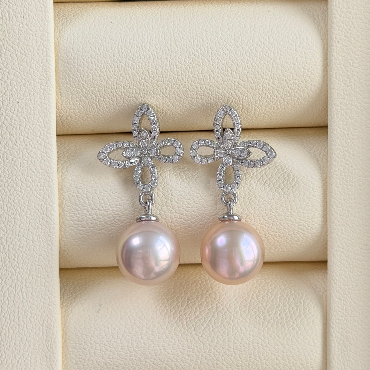 9-10mm Top grade Seedless Round shape Freshwater pearl butterfly earrings s925