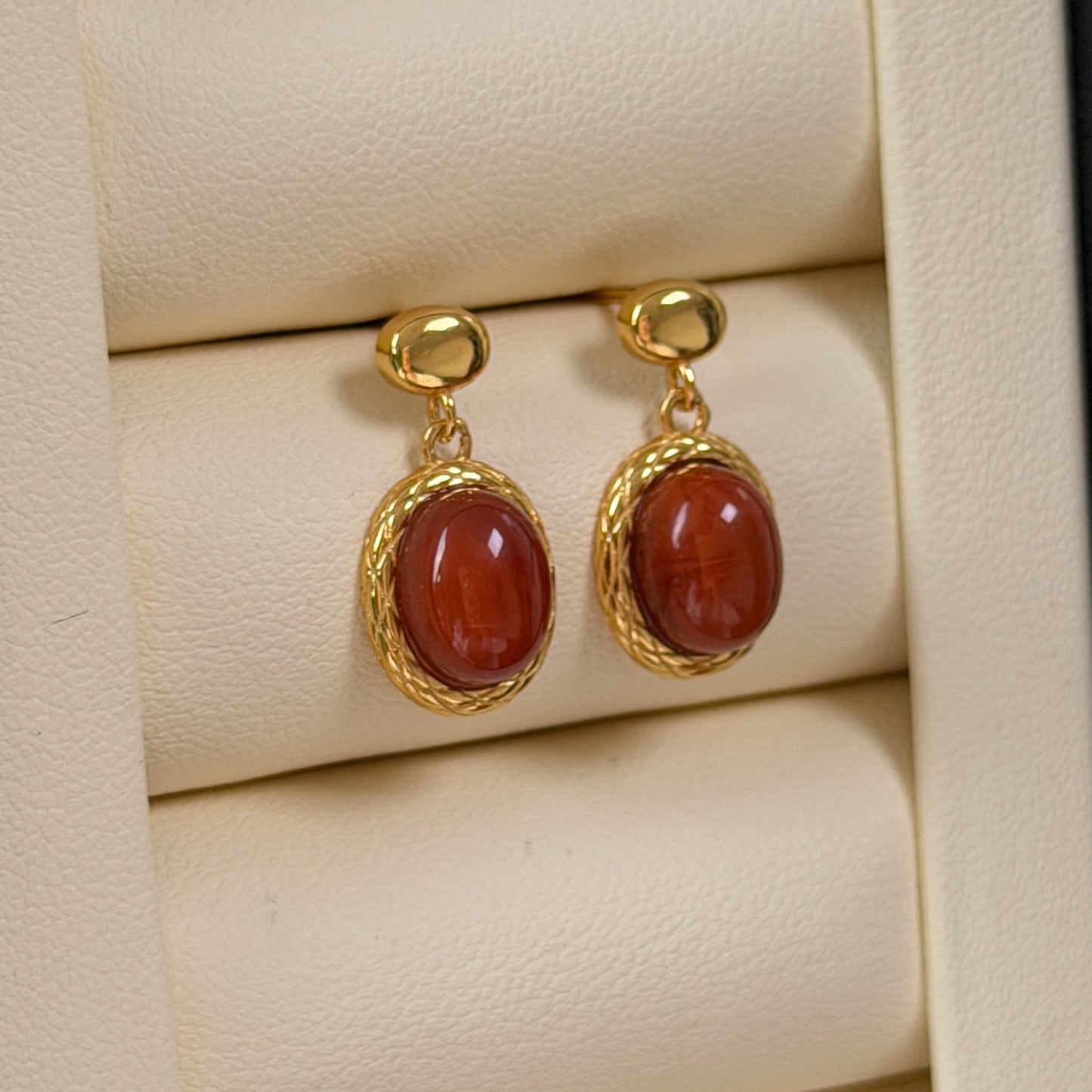 Vintage oval shape south red agate earrings s925