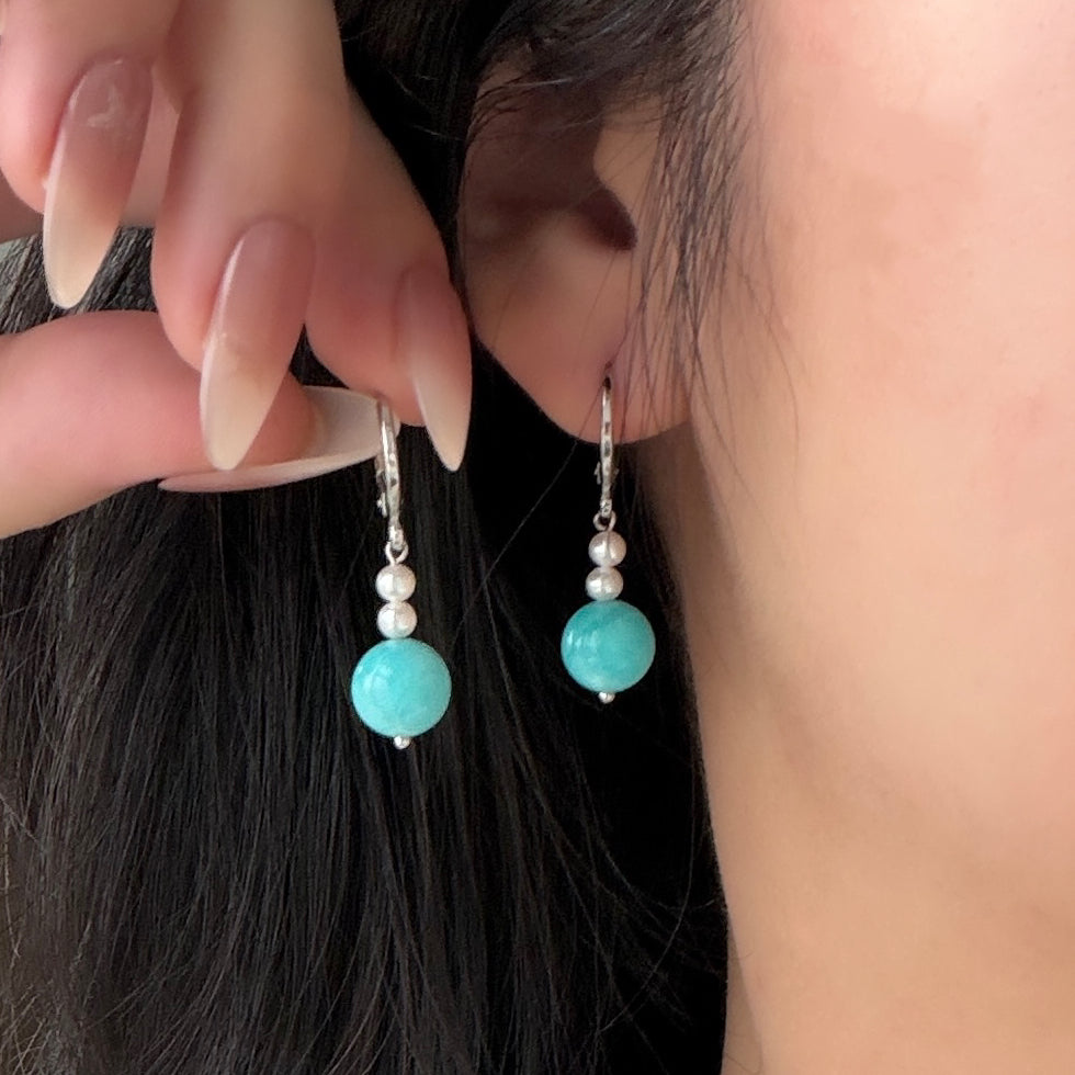 Tiffany blue color Amazonite pearl earring hoop style s925