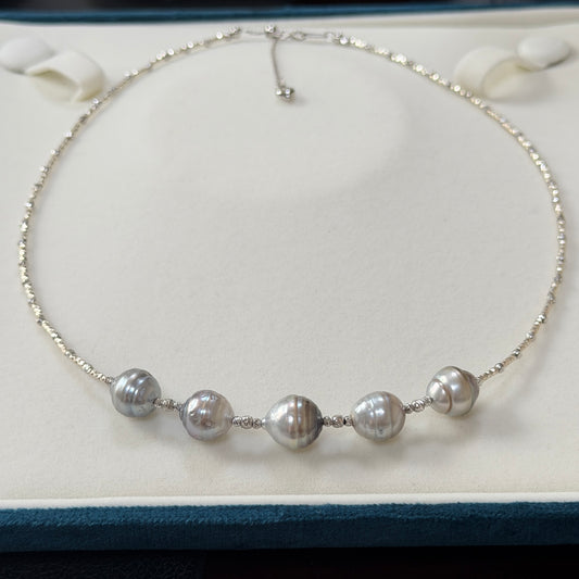 Big smile Gray tone Black Tahitian Baroque pearl necklace s925